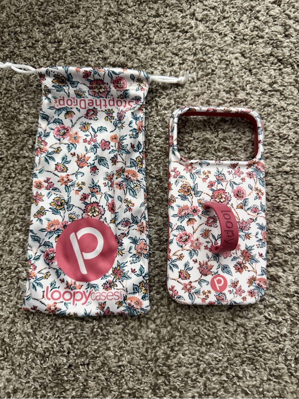Loopy Case White Floral Kids Phone Grip Case with Pink Loop